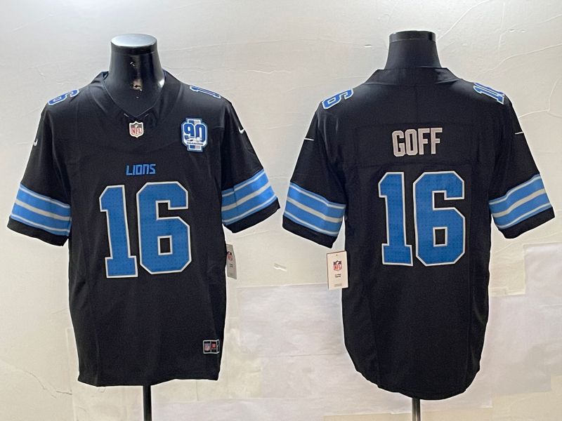 Men Detroit Lions #16 Goff Black three generations 2024 Nike Limited NFL Jersey style 3